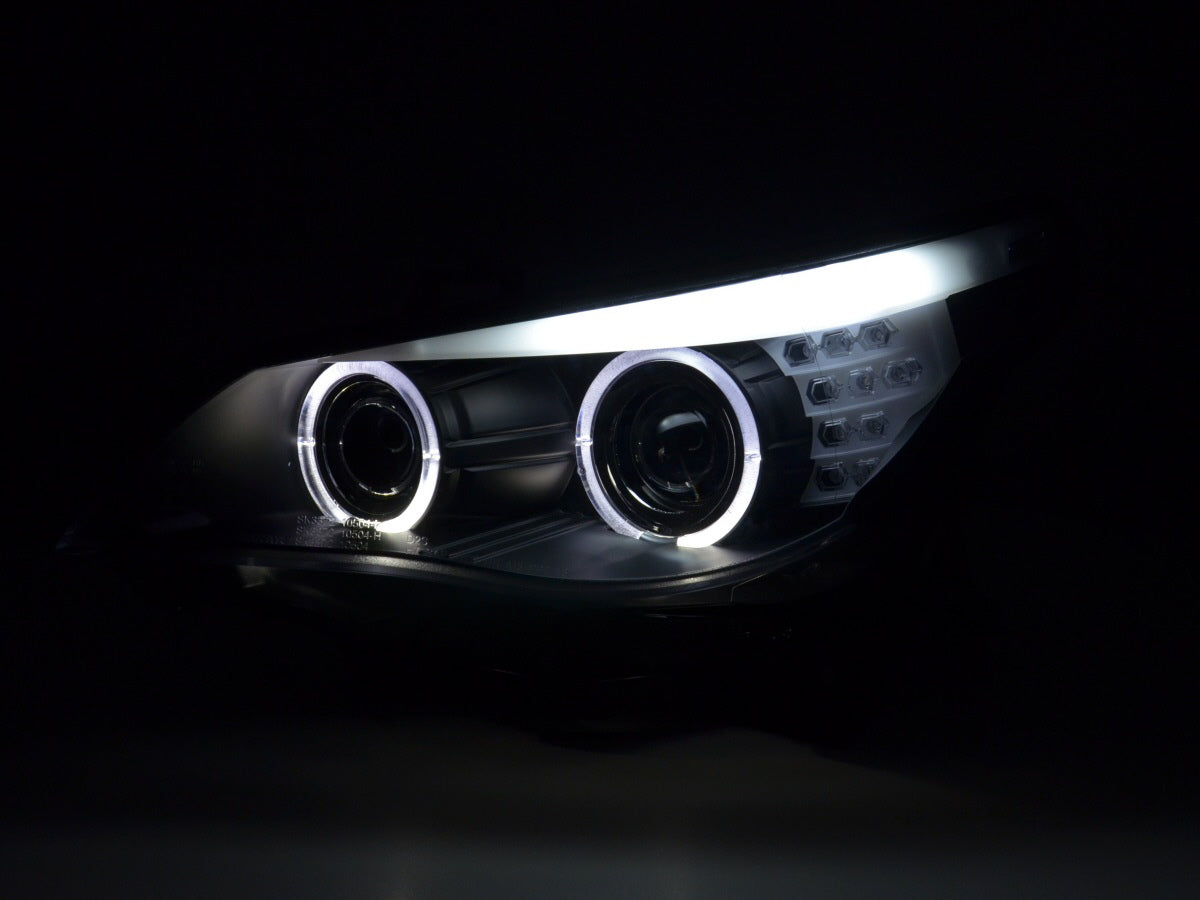 Scheinwerfer Set Xenon Angel Eyes LED BMW 5er E60/E61 03-04 schwarz für Rechtslenker Scheinwerfer Set Xenon Angel Eyes LED BMW 5er E60/E61 03-04 schwarz für Rechtslenker